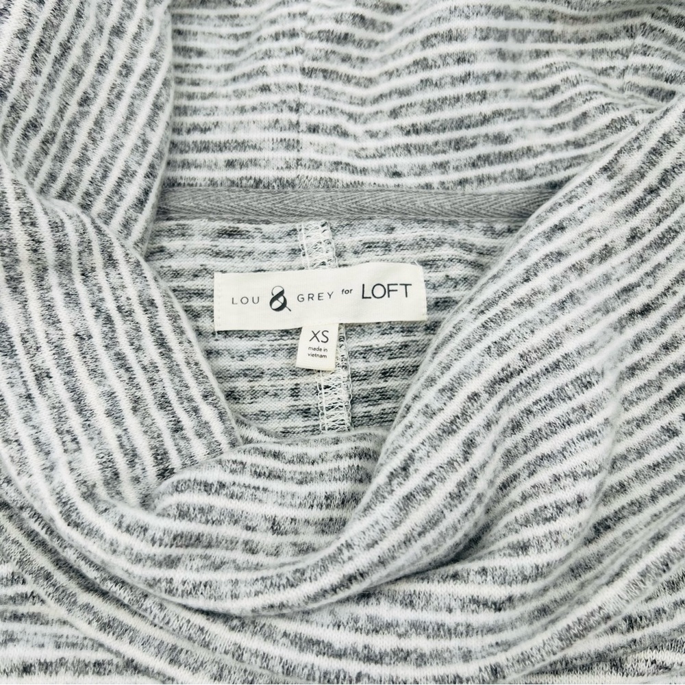 Lou & Grey for Loft Striped Midi Dress Size XS Grey White Stripe Super Soft - Picture 3 of 8